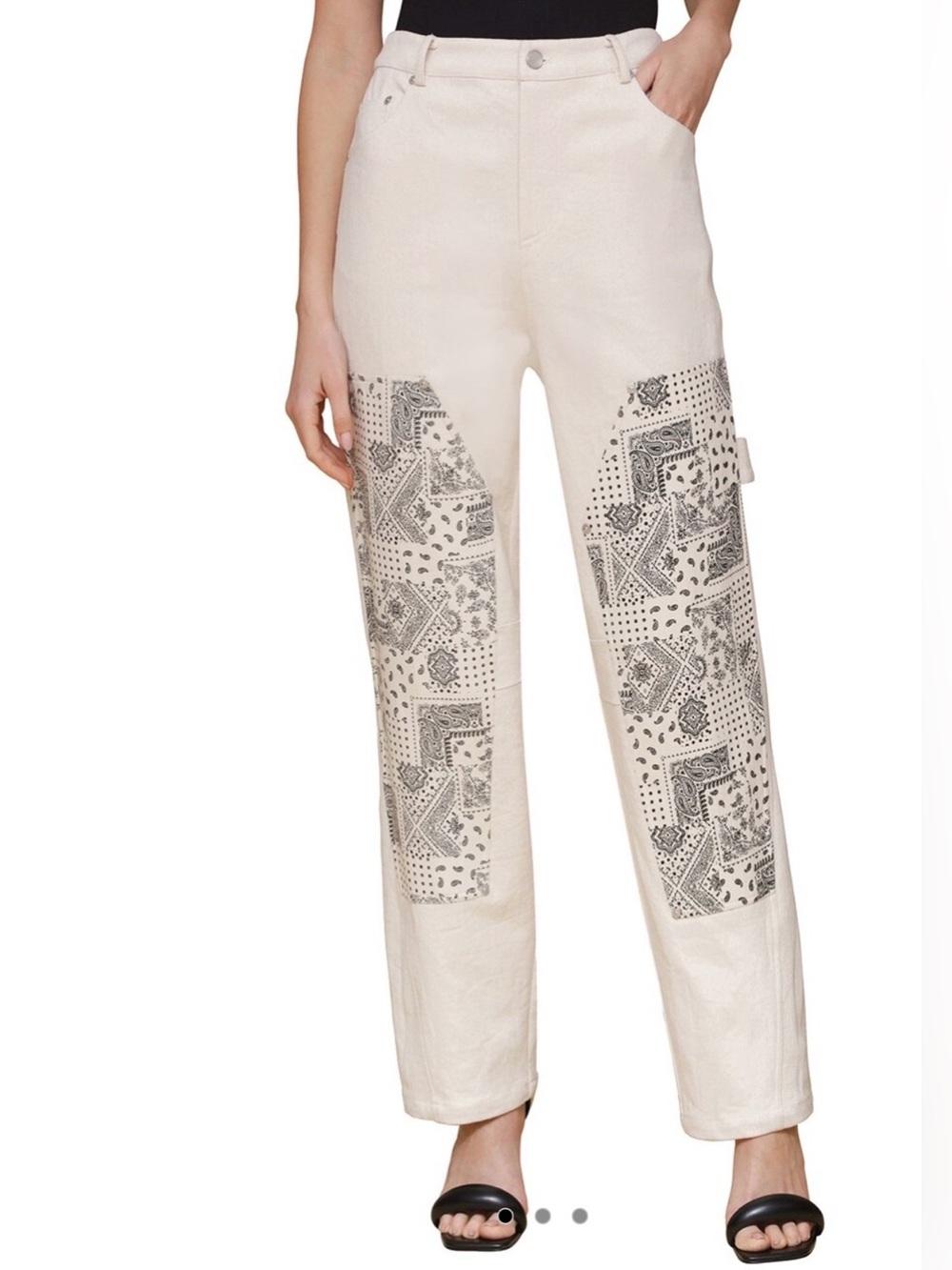 Avec Les Filles Mixed Media Carpenter Pant NWT Ecru Bandana